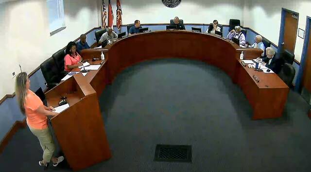 Stacy Lisenby speaks before the Anson Commissioners on August 1.
Screenshot from Anson County Government YouTube channel