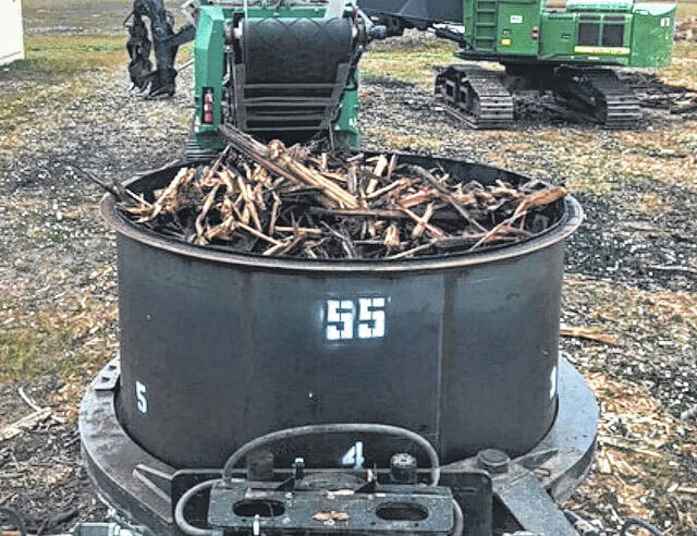 This is a kiln that is used in the pyrolysis process to produce biochar from shredded railroad ties treated with creosote.
                                 Photo courtesy of Richmond County Economic Development