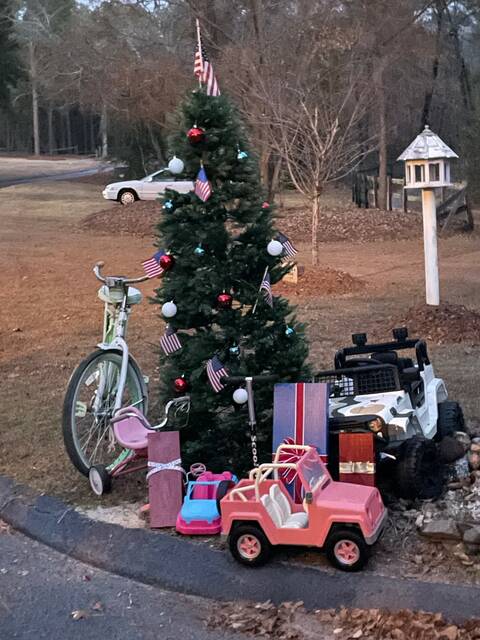 A patriotic Christmas tree can be spotted along Fairway Drive in Rockingham. Merry Christmas to all our Veterans!
                                 Photo submitted by Terry Jordan