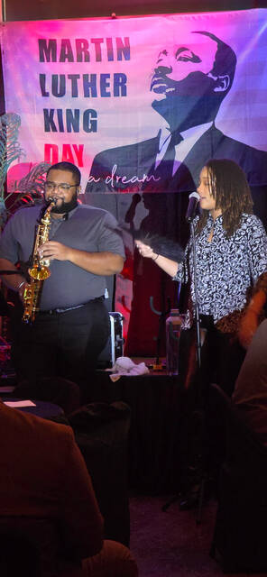 Nyjel Graham backed up the beautiful voice of Telesha Rae Sunshine Heilig on the saxophone during the HOLLA! Development Centers annual Jazzy Night held in honor of Dr. Martin Luther King Jr.
