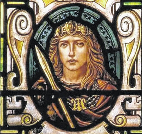 Stained glass image of Boudicca in Moot Hall in Colchester. (Courtesy image).