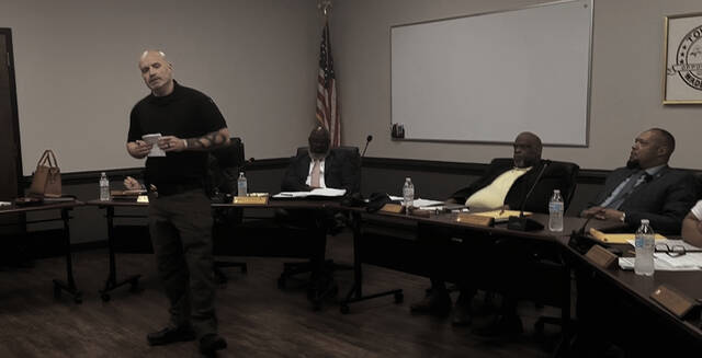 Interim WPD Chief Jason Eschert speaks at Monday nights town council meeting.
Lauren Monica | Anson Record