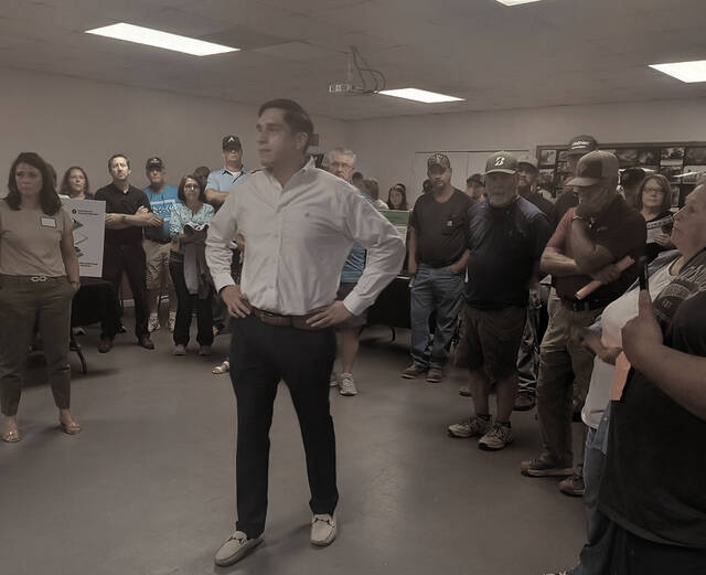 Vanguard Renewables Government Relations Manager Andre Herrera faced a tough crowd at Thursdays meet-and-greet in Ansonville.